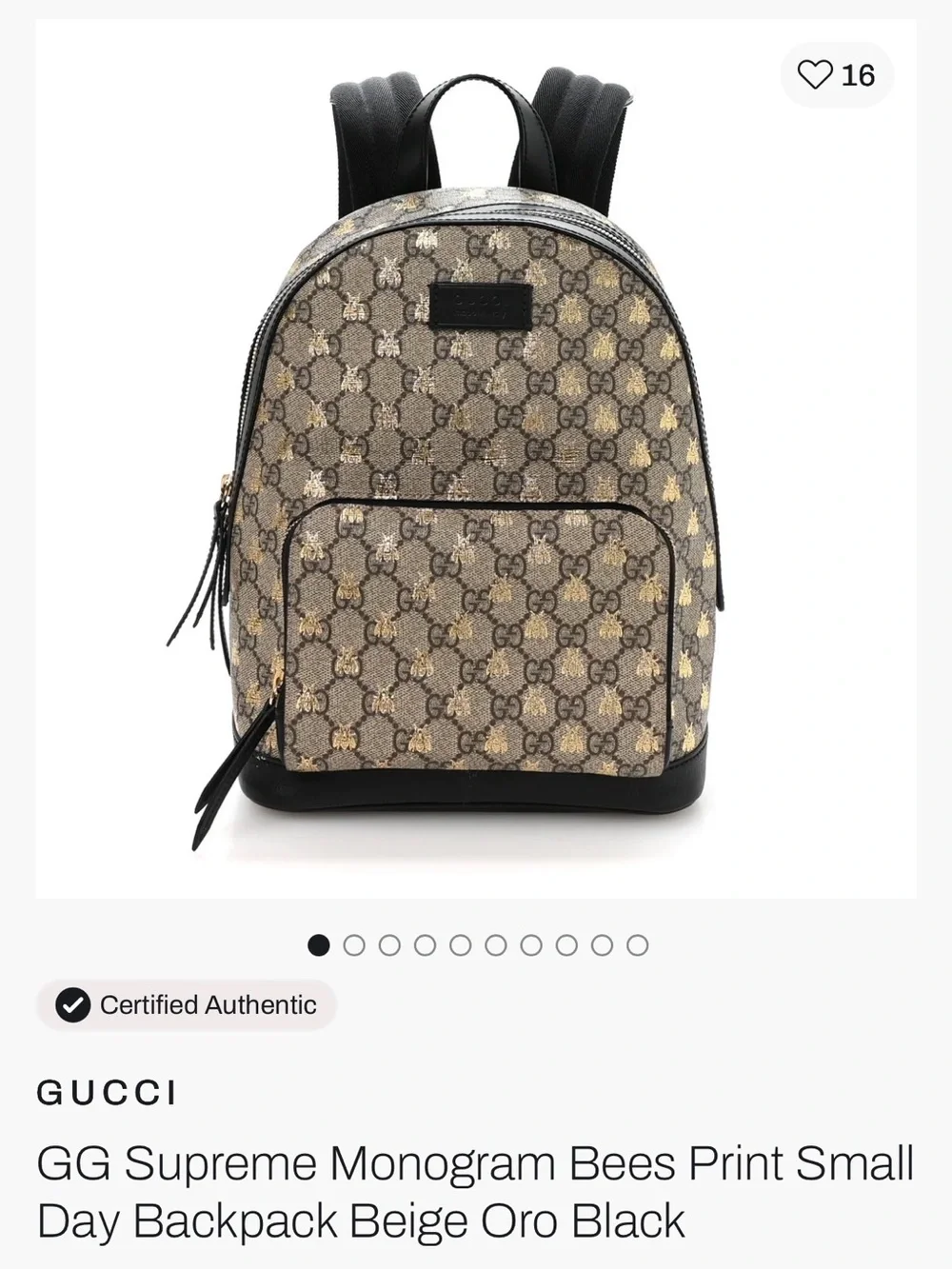 Gucci Beige Monogram Bees Backpack with Black Trim